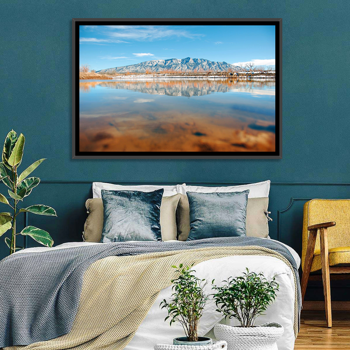 Rio Grande at Sandia Mountains Wall Art in a room, landscape