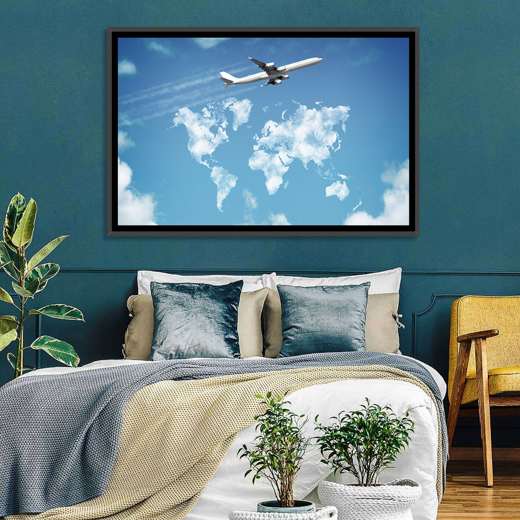 Jet Over Cloud World Map Wall Art