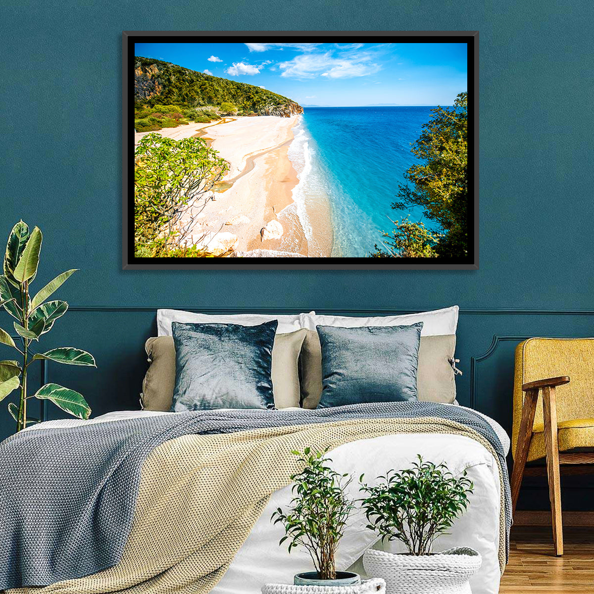 Mylopotamos Turquoise Beach Wall Art in a room, landscape