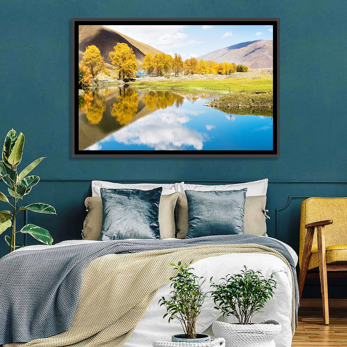 Chanxi Autumn Reflection Road Wall Art in a room, landscape