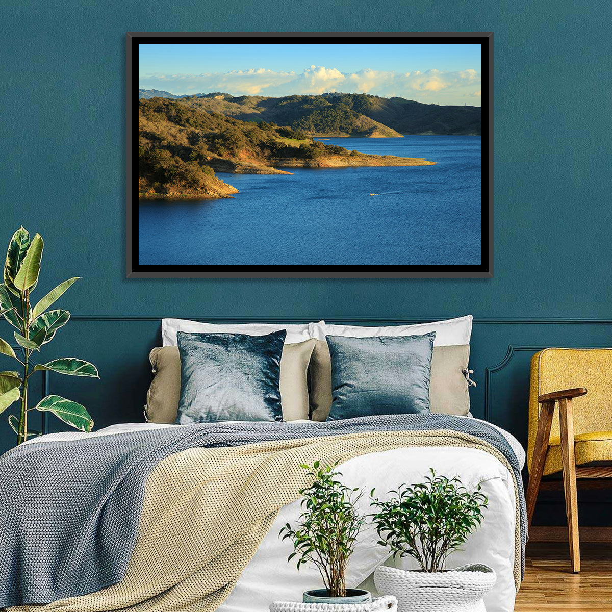 Lake Casitas Golden Hour Wall Art in a room, landscape