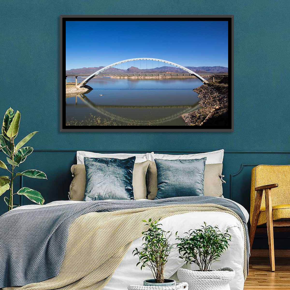 Roosevelt Lake Arch Bridge Wall Art in a room, landscape