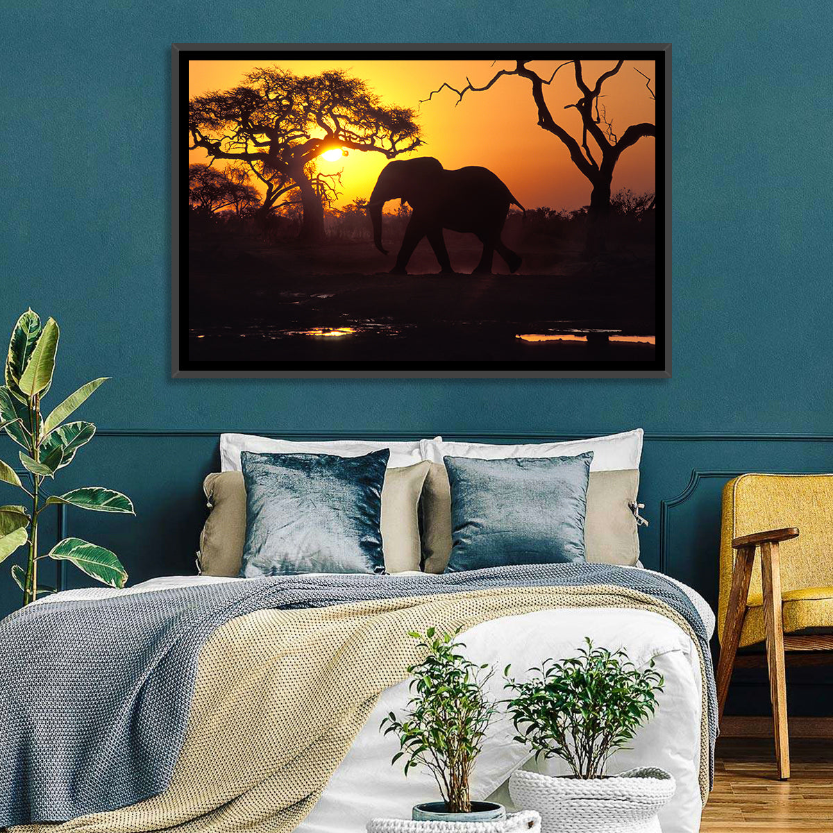 Elephant at Sunset Wall Art