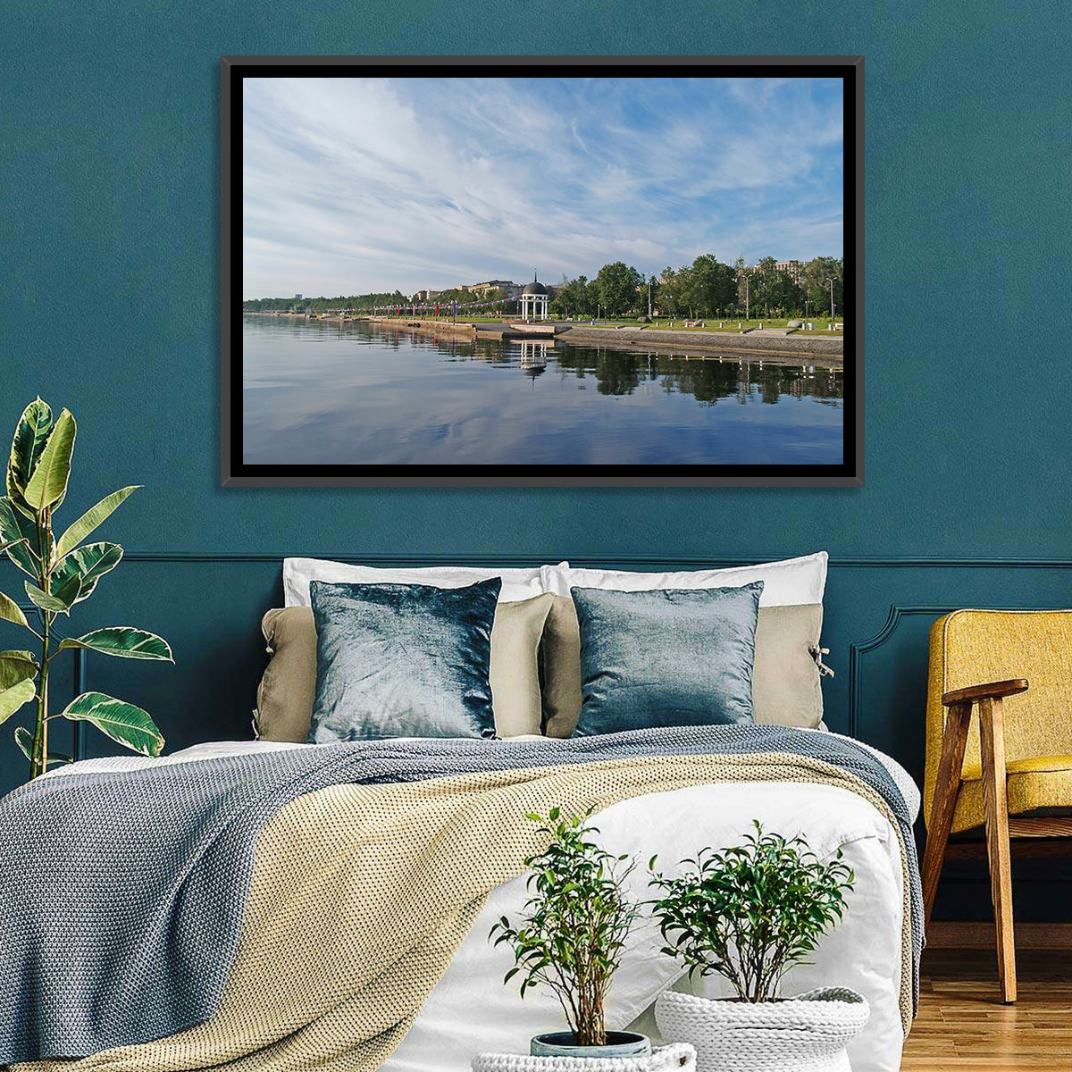 Lake Onega Promenade with Gazebo Wall Art in a room, landscape