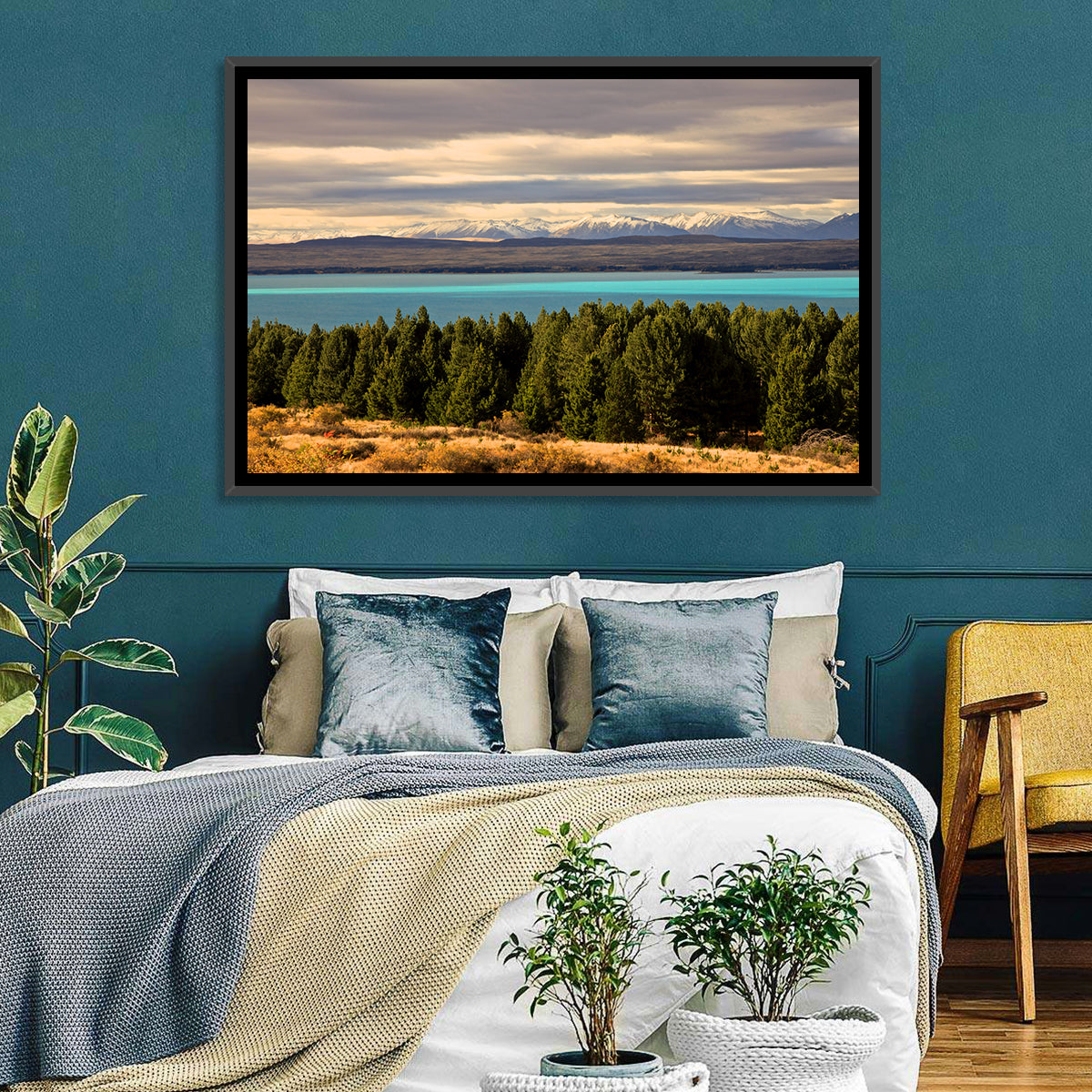 Lake Pukaki Turquoise View Wall Art in a room, landscape