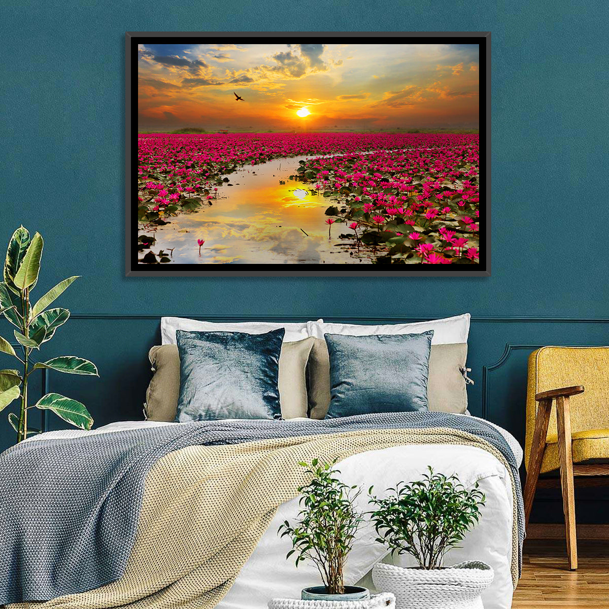Golden Hour Lotus Field Wall Art