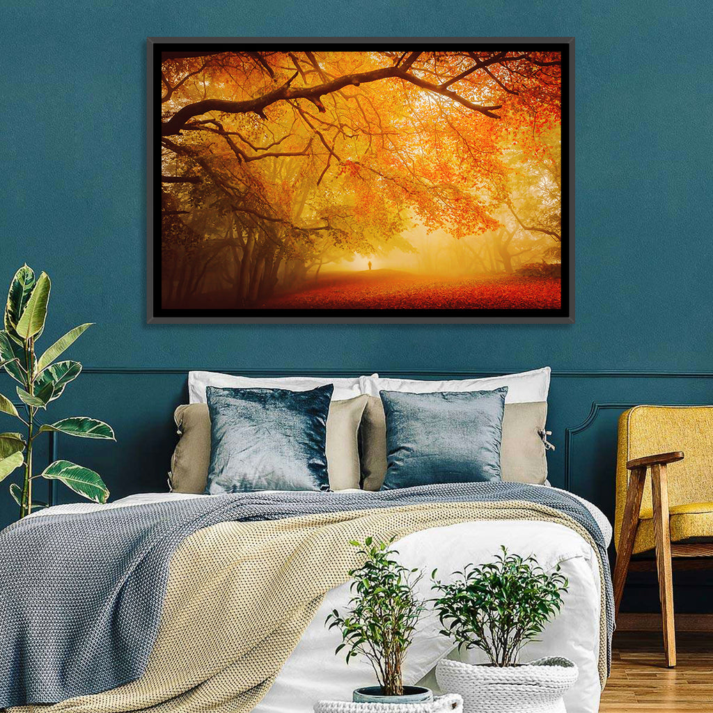Autumn Forest Path with Lone Figure Wall Art