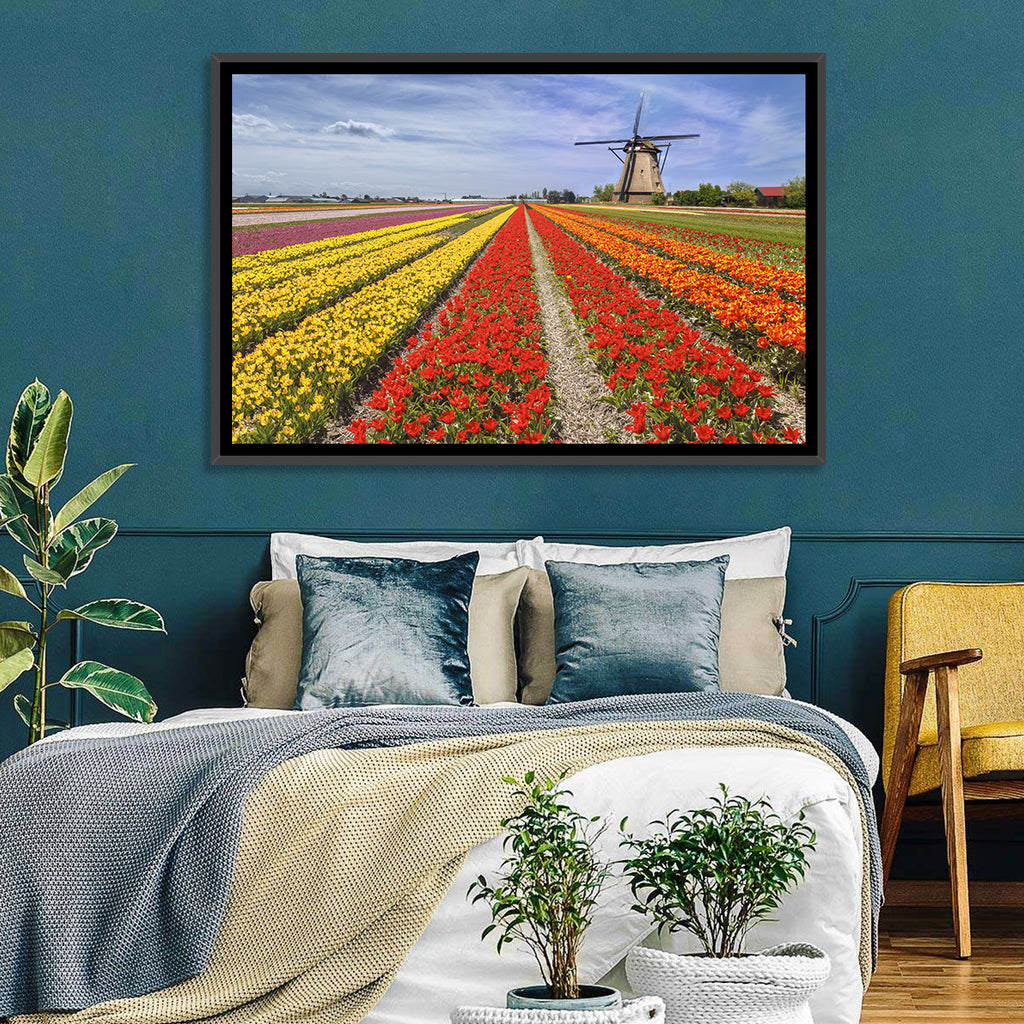 Spring Tulip Fields with Dutch Windmill Wall Art