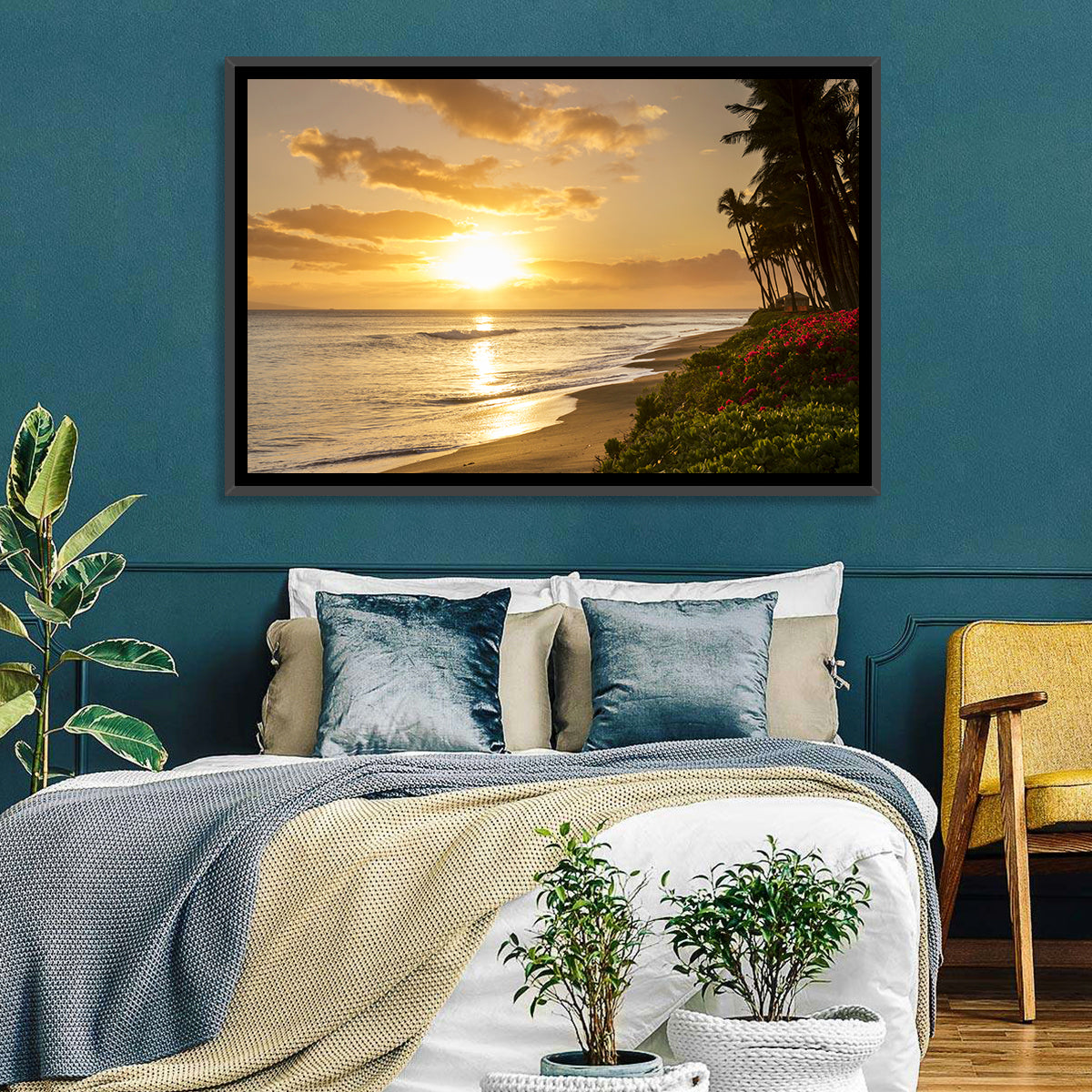 Kaanapali Beach Sunset Wall Art in a room, landscape