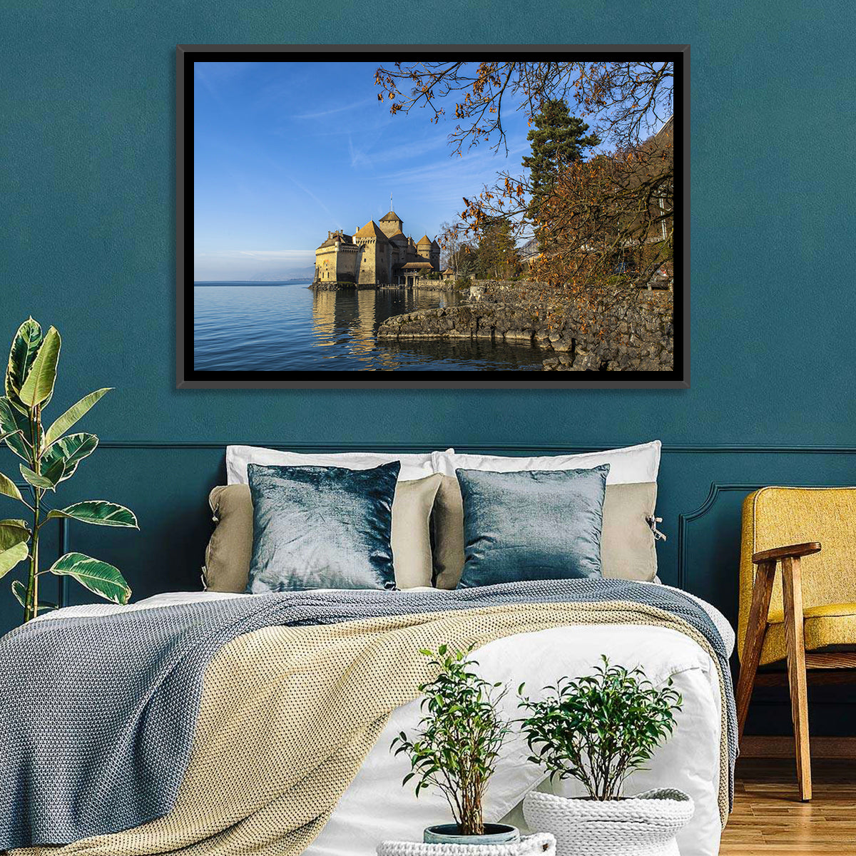 Chillon Castle on Lake Geneva Wall Art in a room, landscape