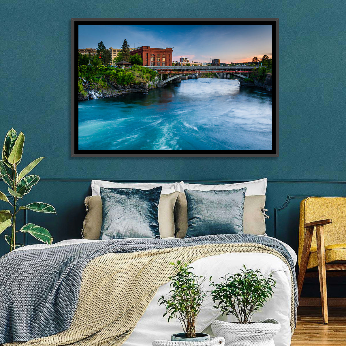 Spokane River at Twilight Wall Art in a room, landscape