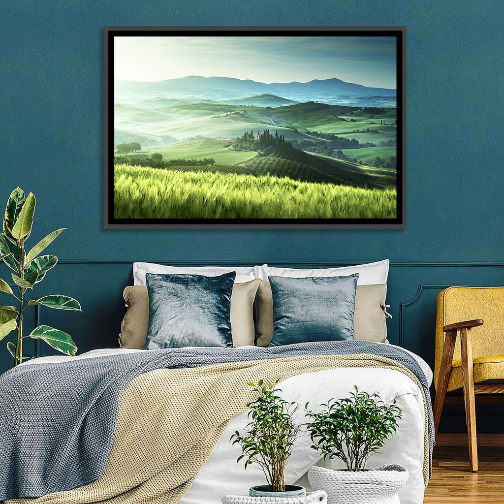 Misty Rolling Hills with Cypresses Wall Art