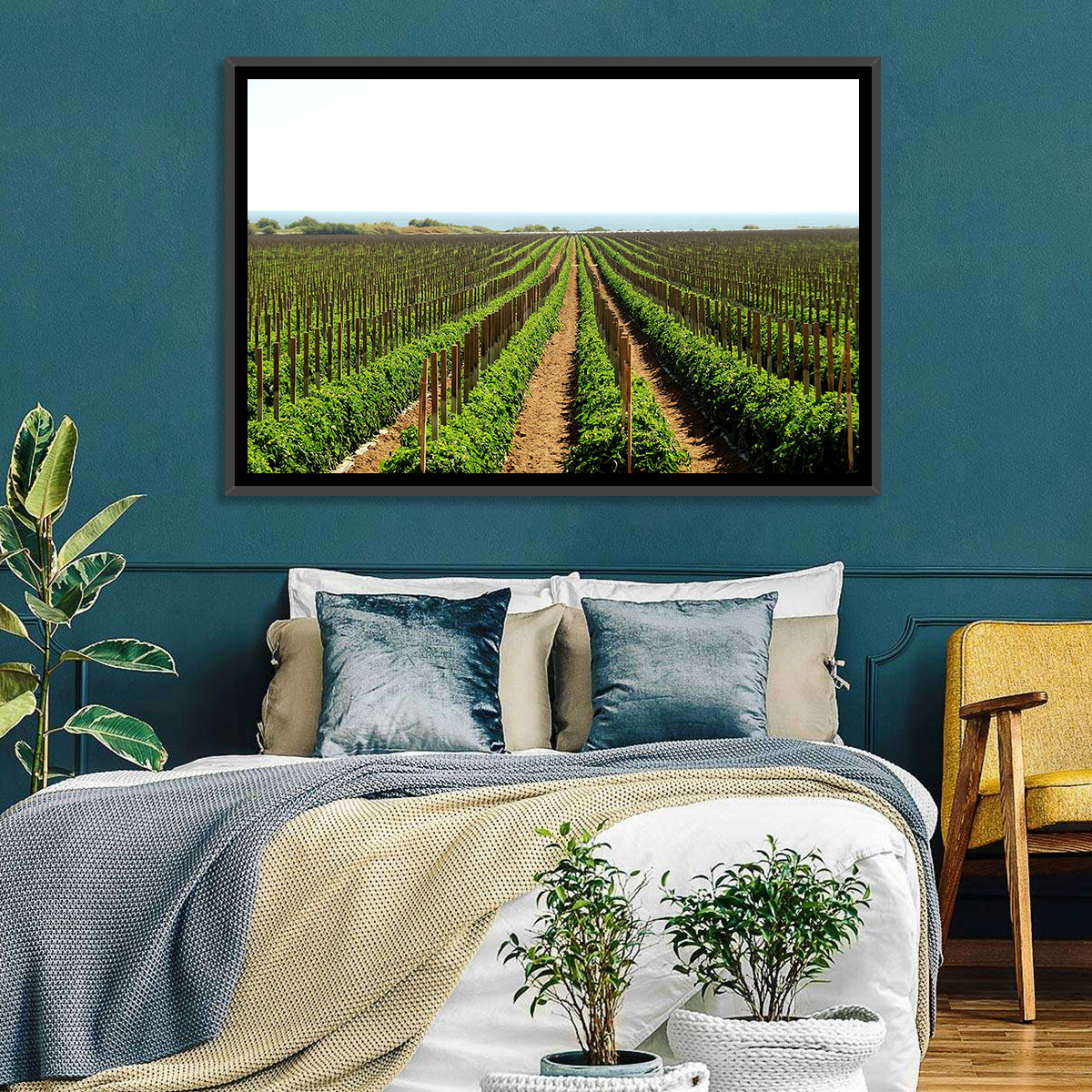 Tomato Fields Wall Art in a room, landscape