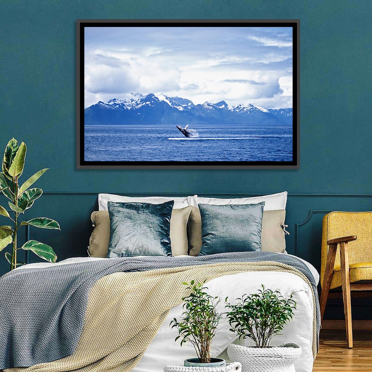 Humpback Whale with Snow Capped Mountains Wall Art