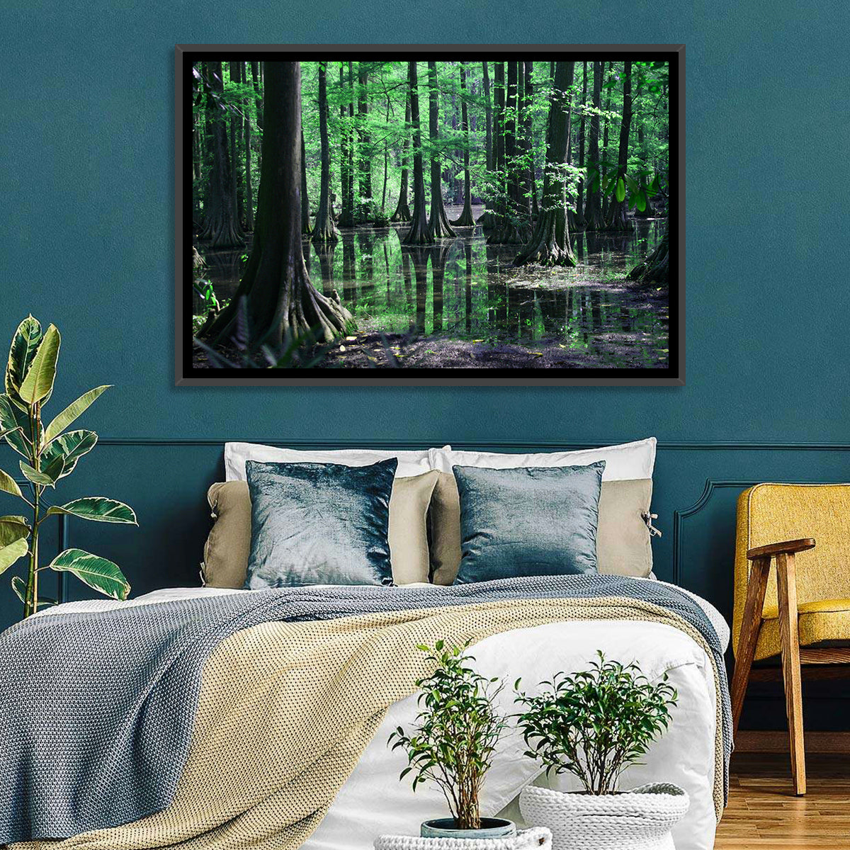 Congaree Swamp Reflection Wall Art in a room, landscape