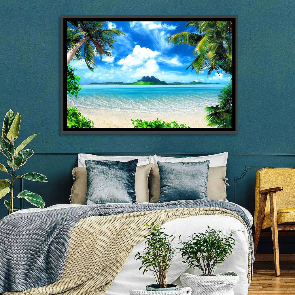 Palm-framed Tropical Island Beach Wall Art