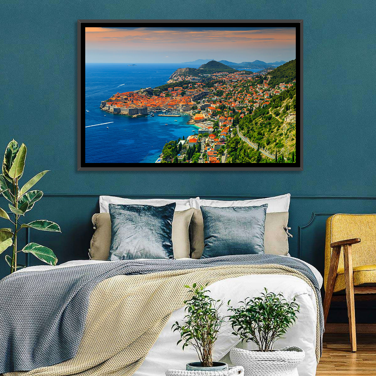 Dubrovnik Old Town Sunset Wall Art in a room, landscape