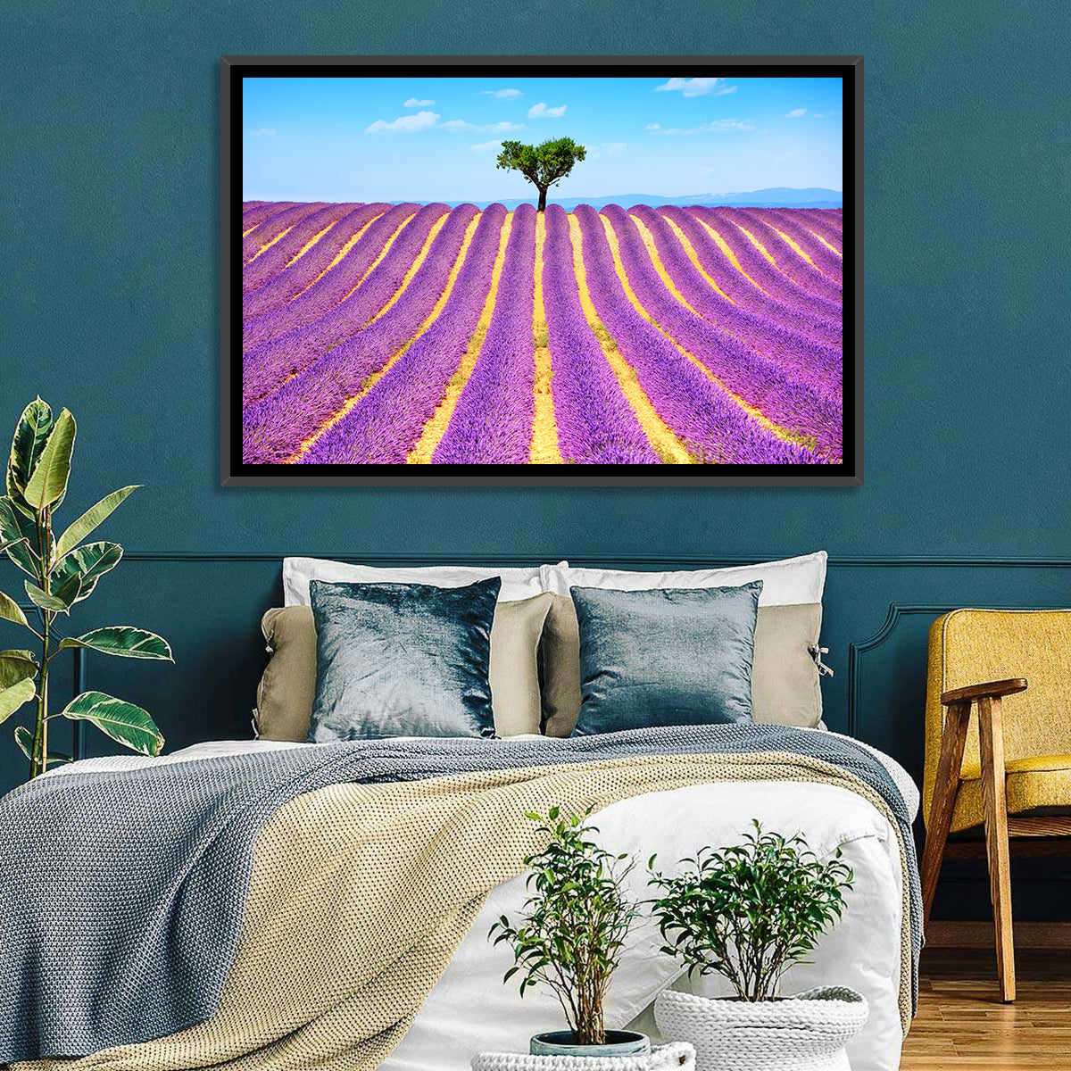 Lavender Field Wall Art in a room, landscape