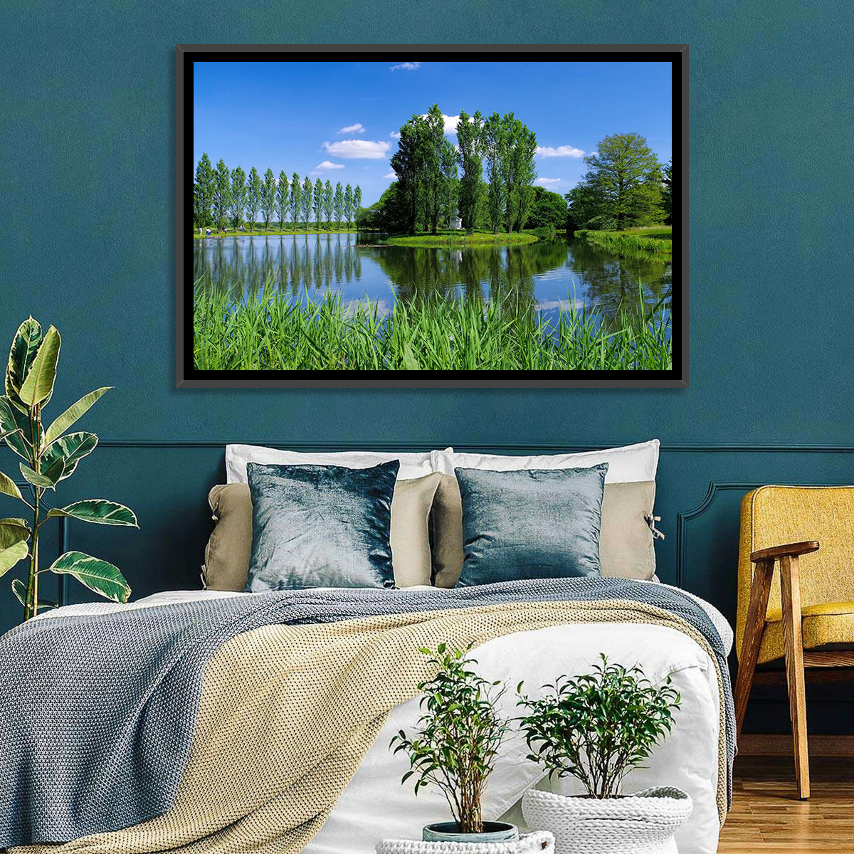 Woerlitz Rousseau Island Reflection Wall Art in a room, landscape