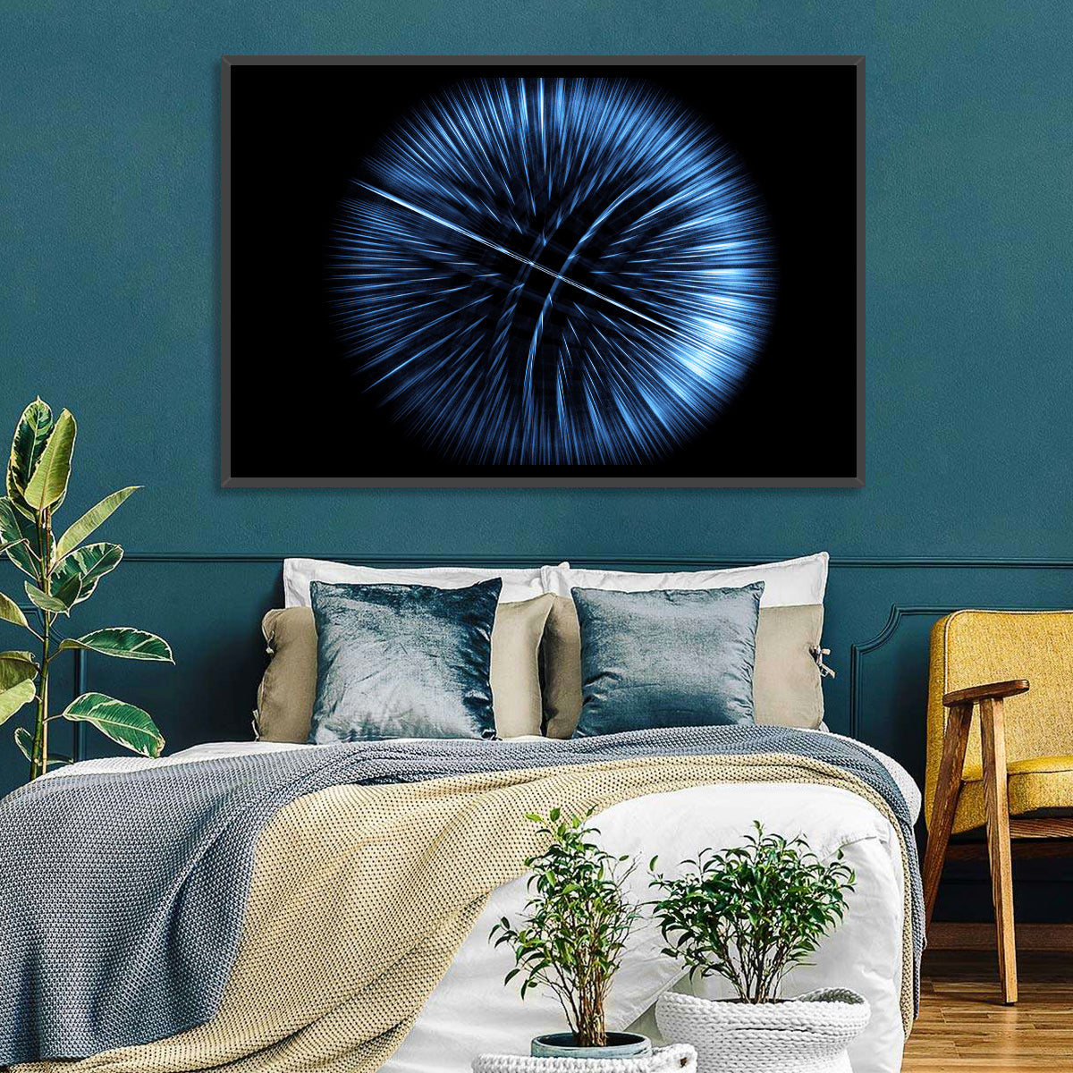 Glowing Blue Textured Sphere Wall Art