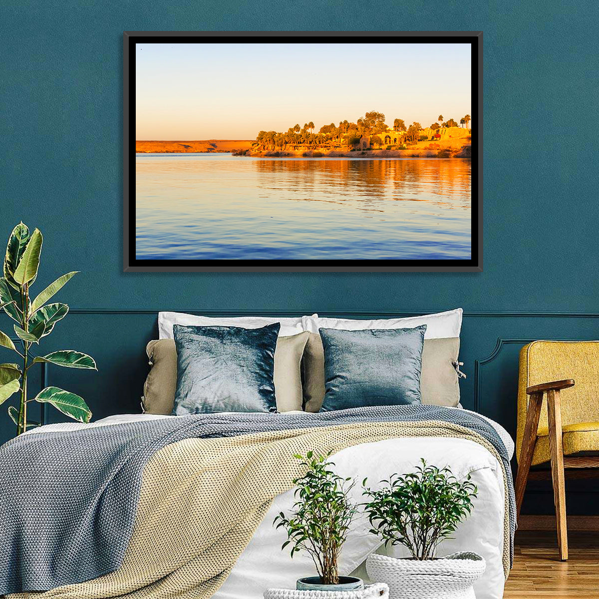 Lake Nasser Golden Hour Wall Art in a room, landscape