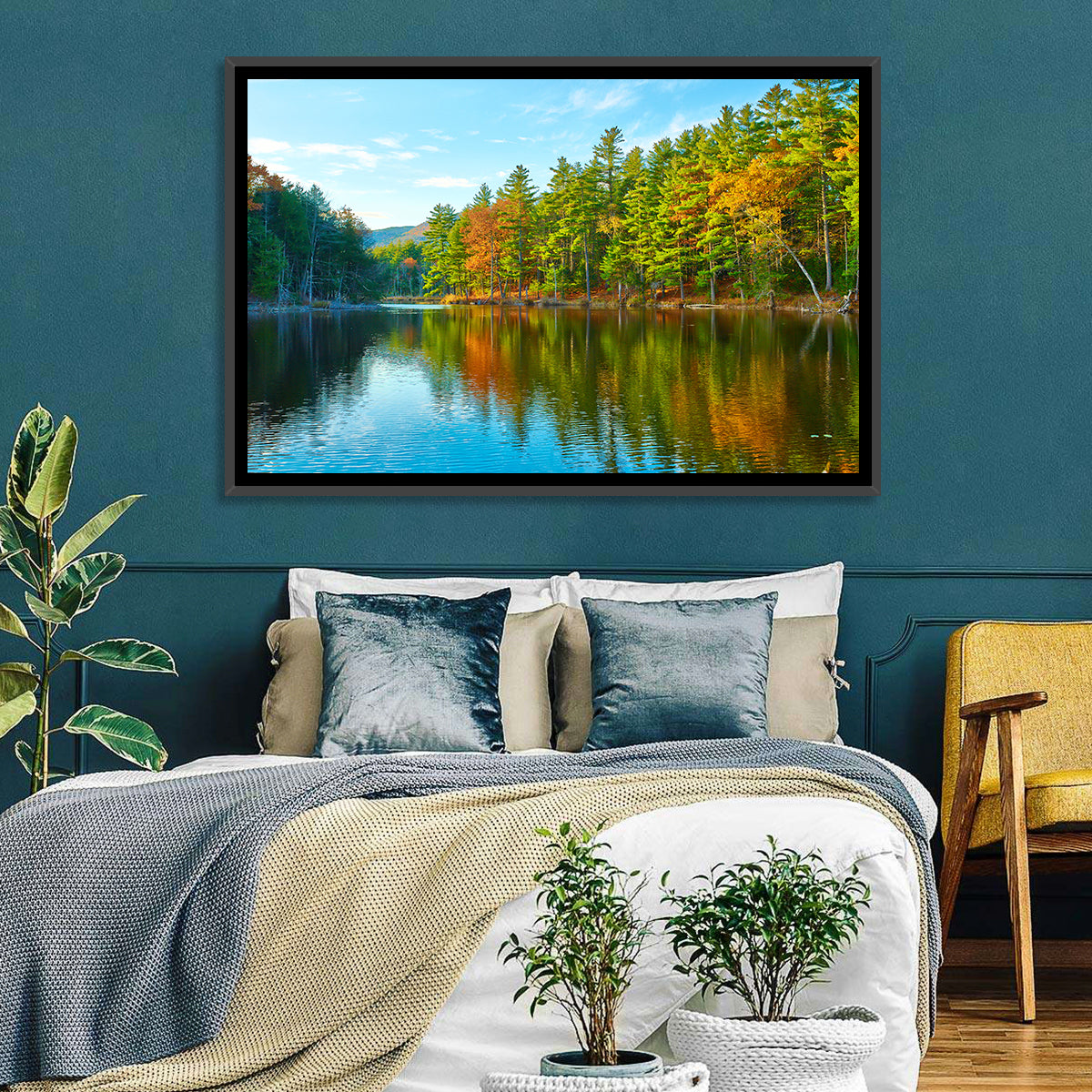 White Mountain Forest Reflections Wall Art in a room, landscape