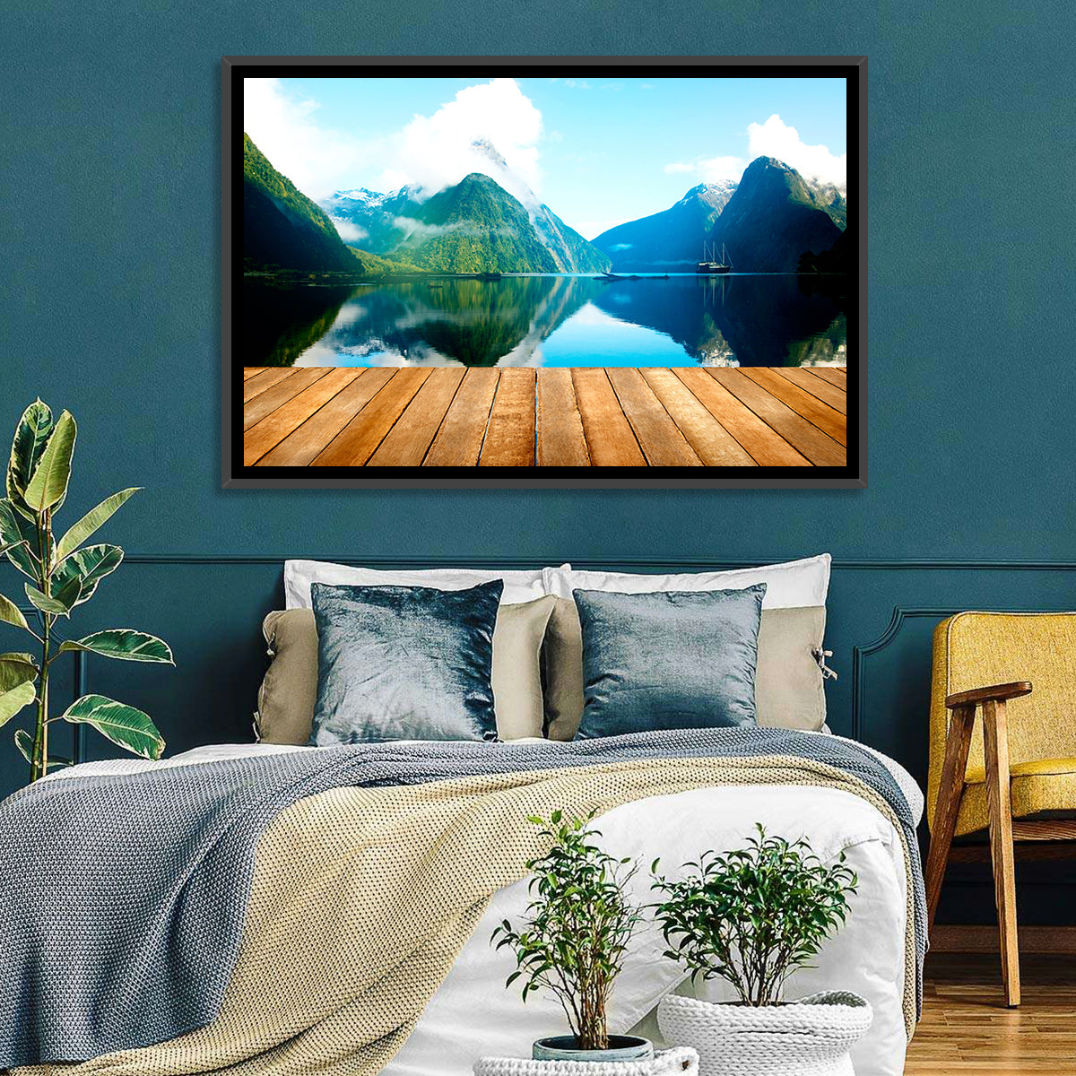 Mitre Peak at Milford Sound Wall Art in a room, landscape