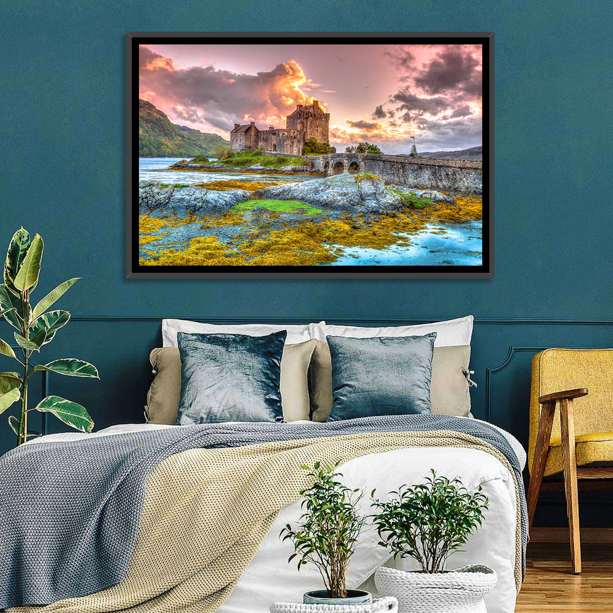 Eilean Donan Castle at Sunset Wall Art in a room, landscape