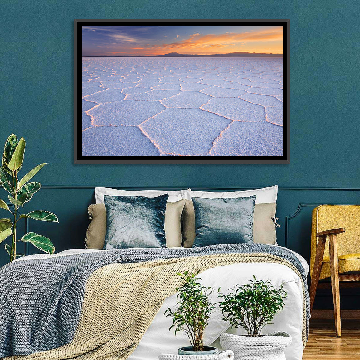 Salar De Uyuni Sunrise Wall Art in a room, landscape