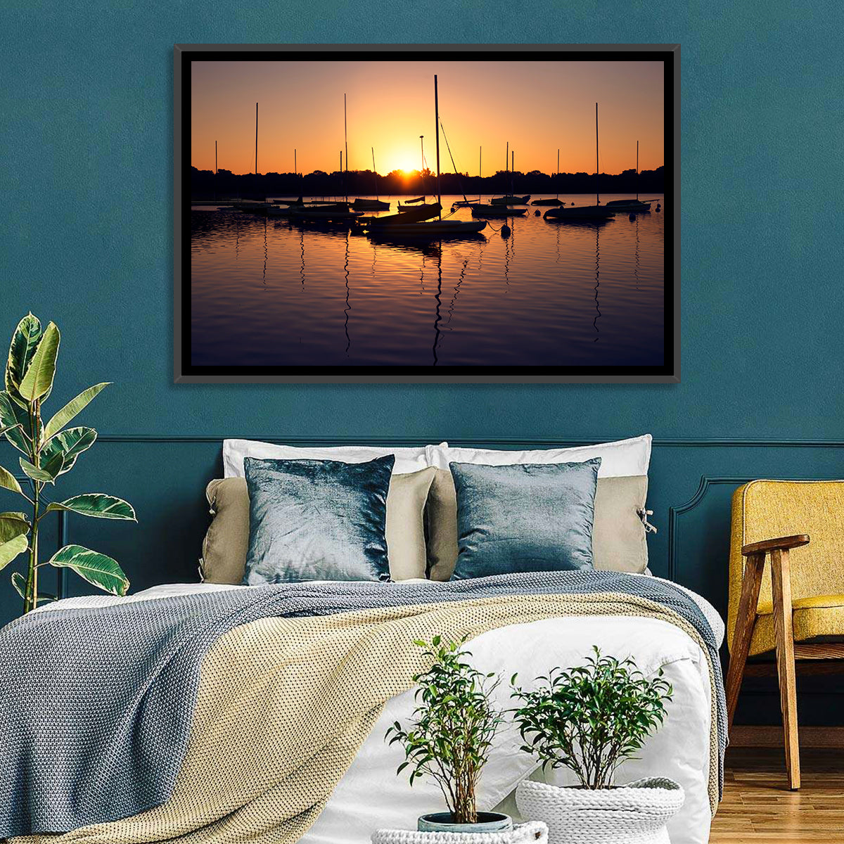 Lake Harriet Golden Sunrise Wall Art in a room, landscape