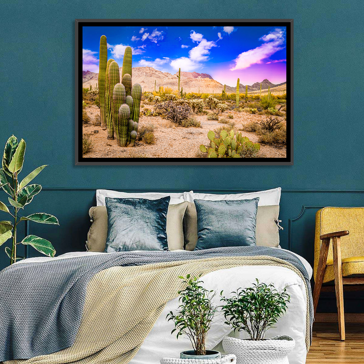Arizona Saguaro Sunset Wall Art in a room, landscape