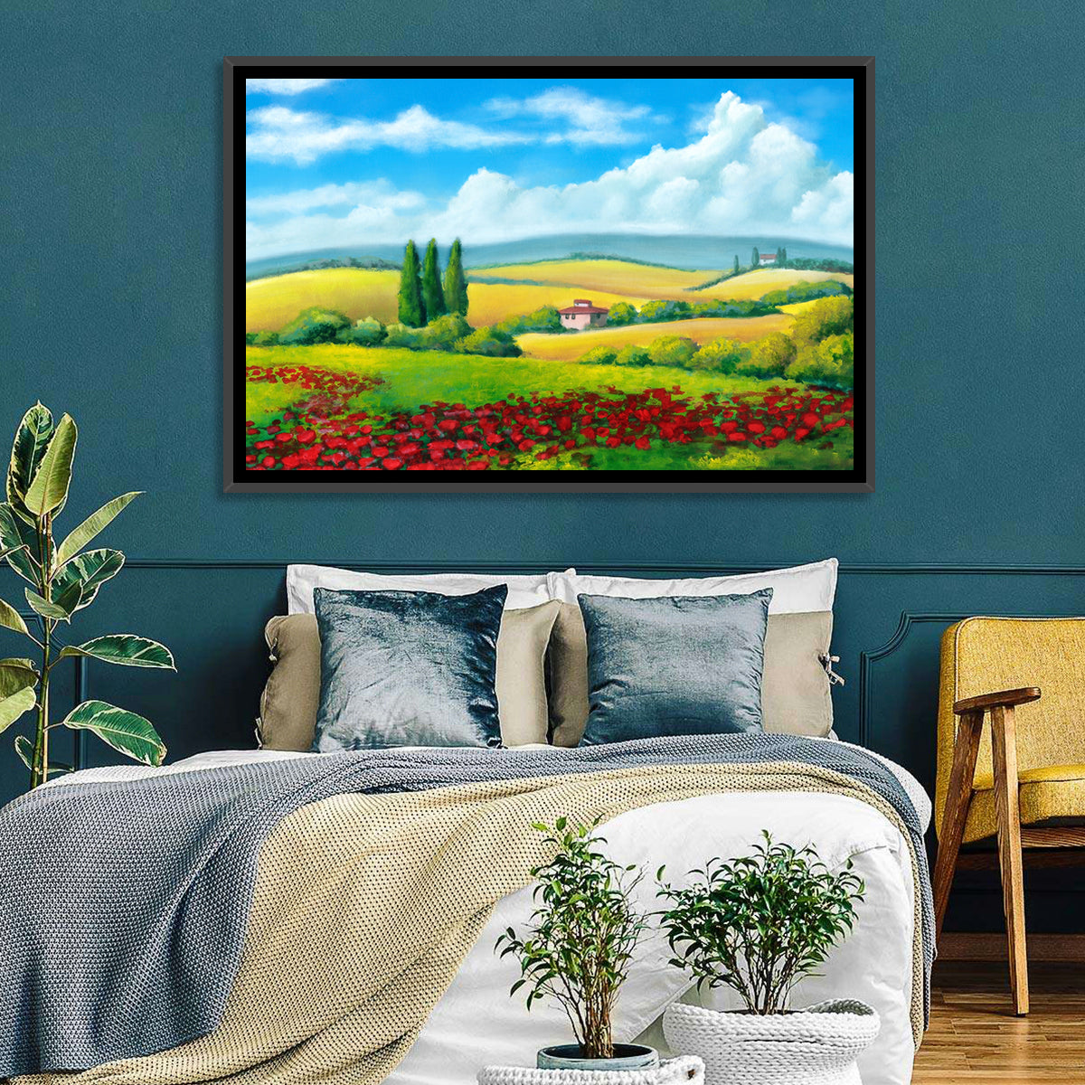 Tuscan Poppy Field Wall Art in a room, landscape