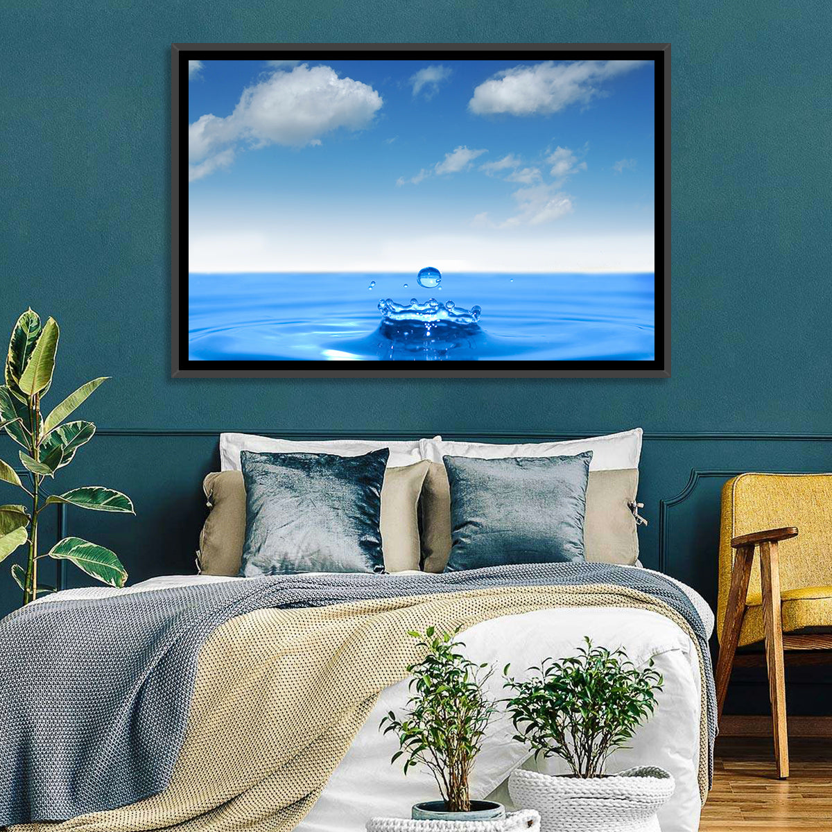 Ocean Water Drop Wall Art in a room, landscape