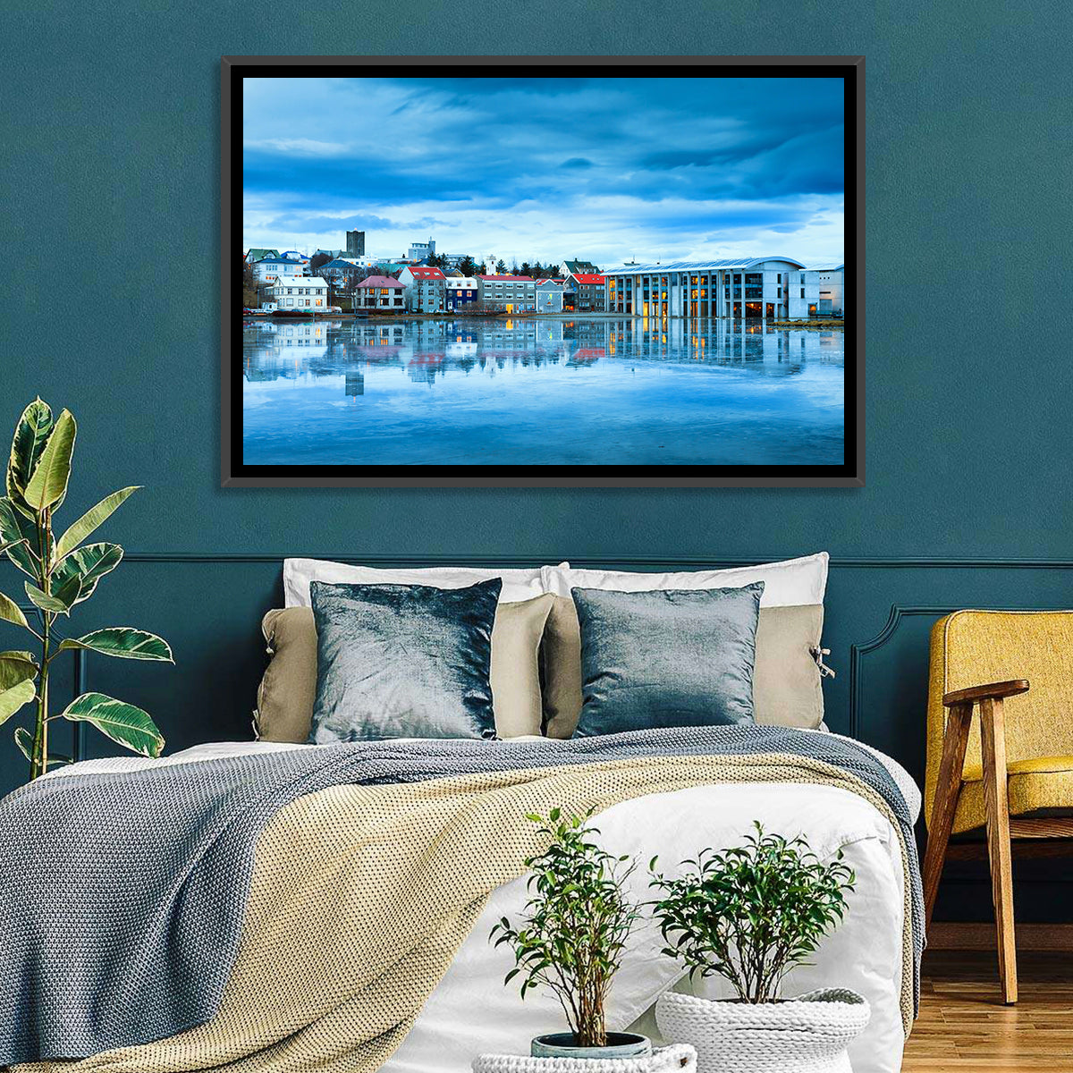 Reykjavik City Hall at Blue Hour Wall Art in a room, landscape