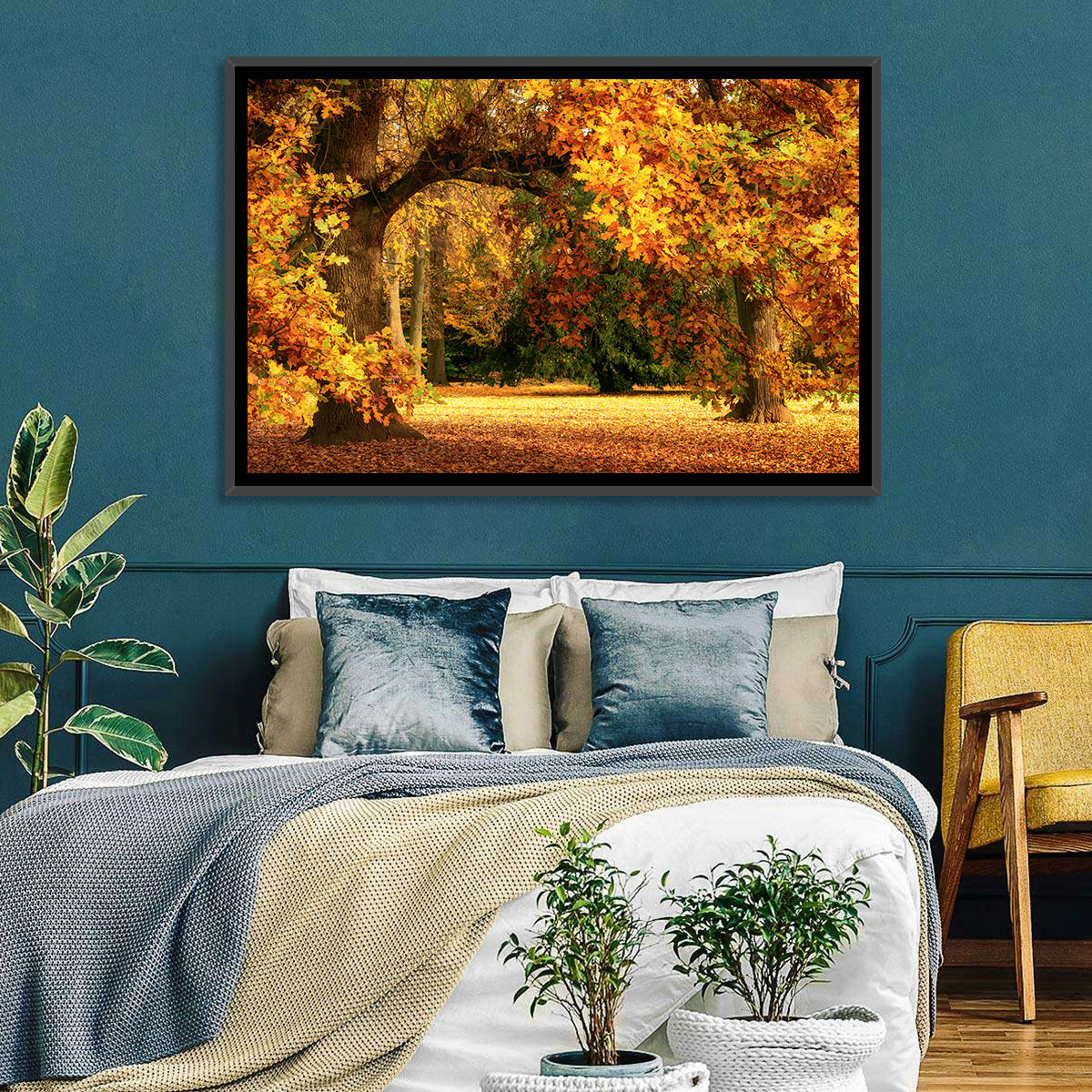 Autumn Park Oaks Wall Art in a room, landscape