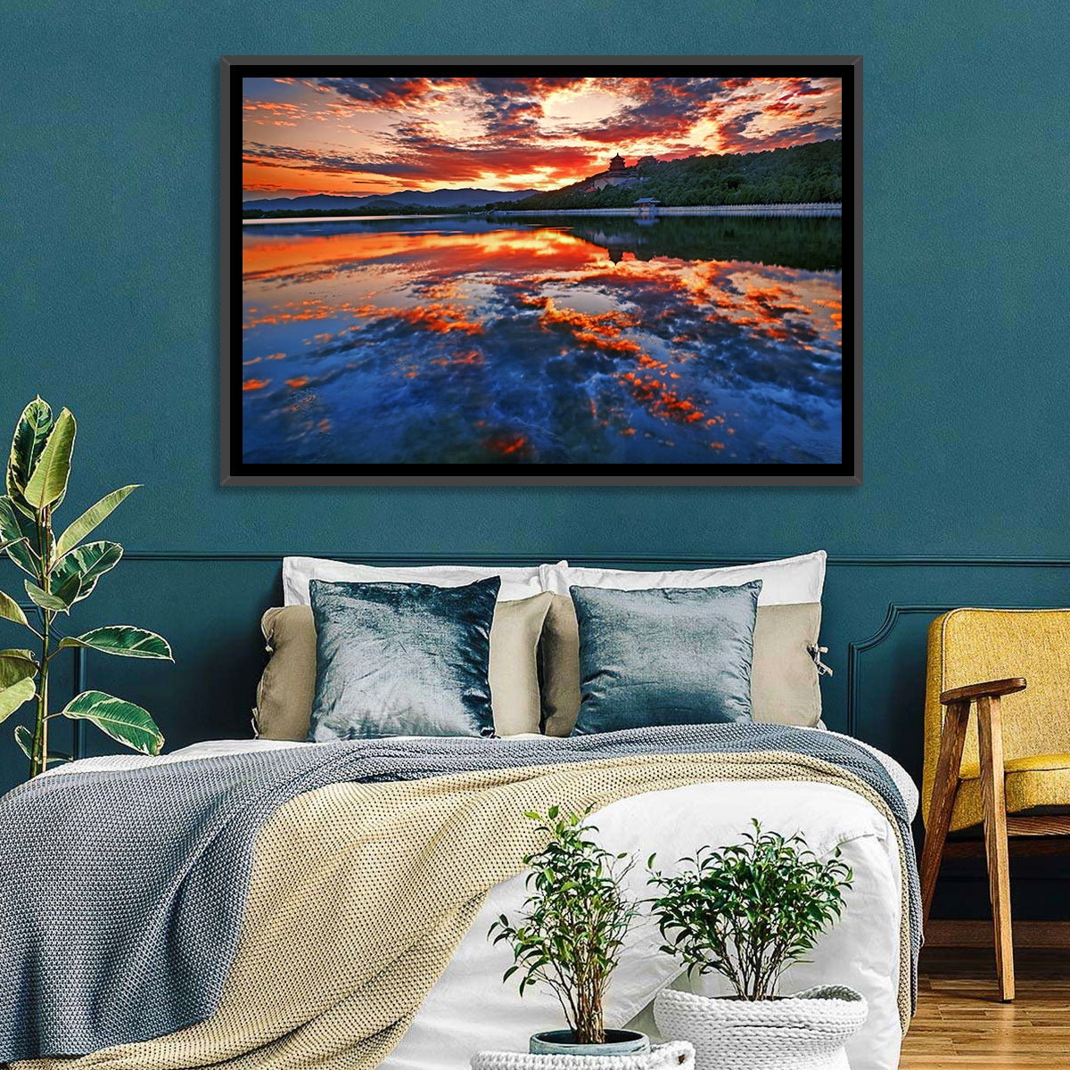 Kunming Lake Sunset, Summer Palace Wall Art in a room, landscape