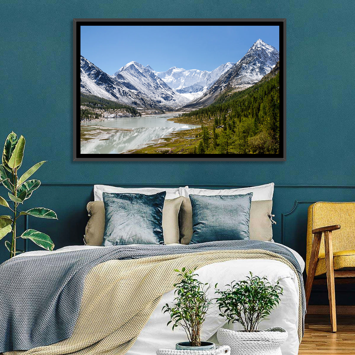 Akkem Lake Reflection Wall Art in a room, landscape