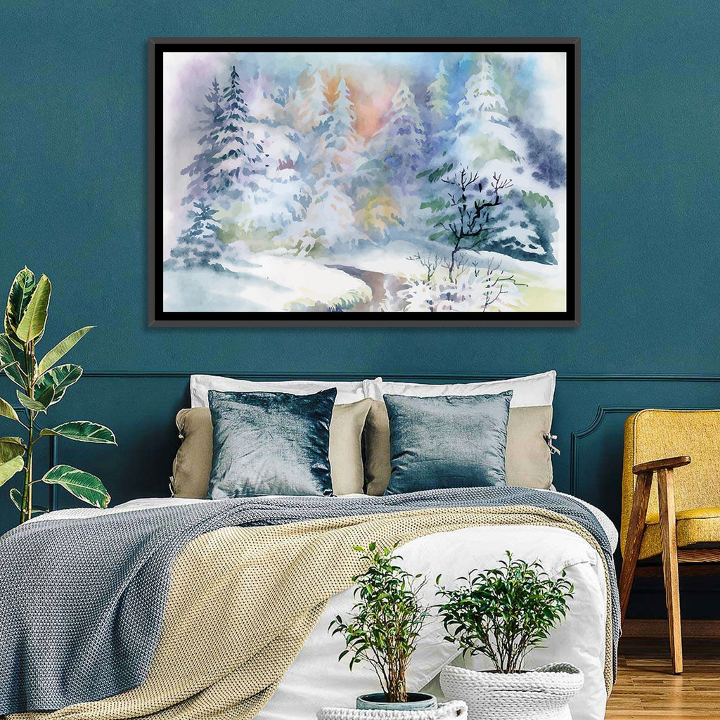Winding Winter Stream Watercolor Wall Art
