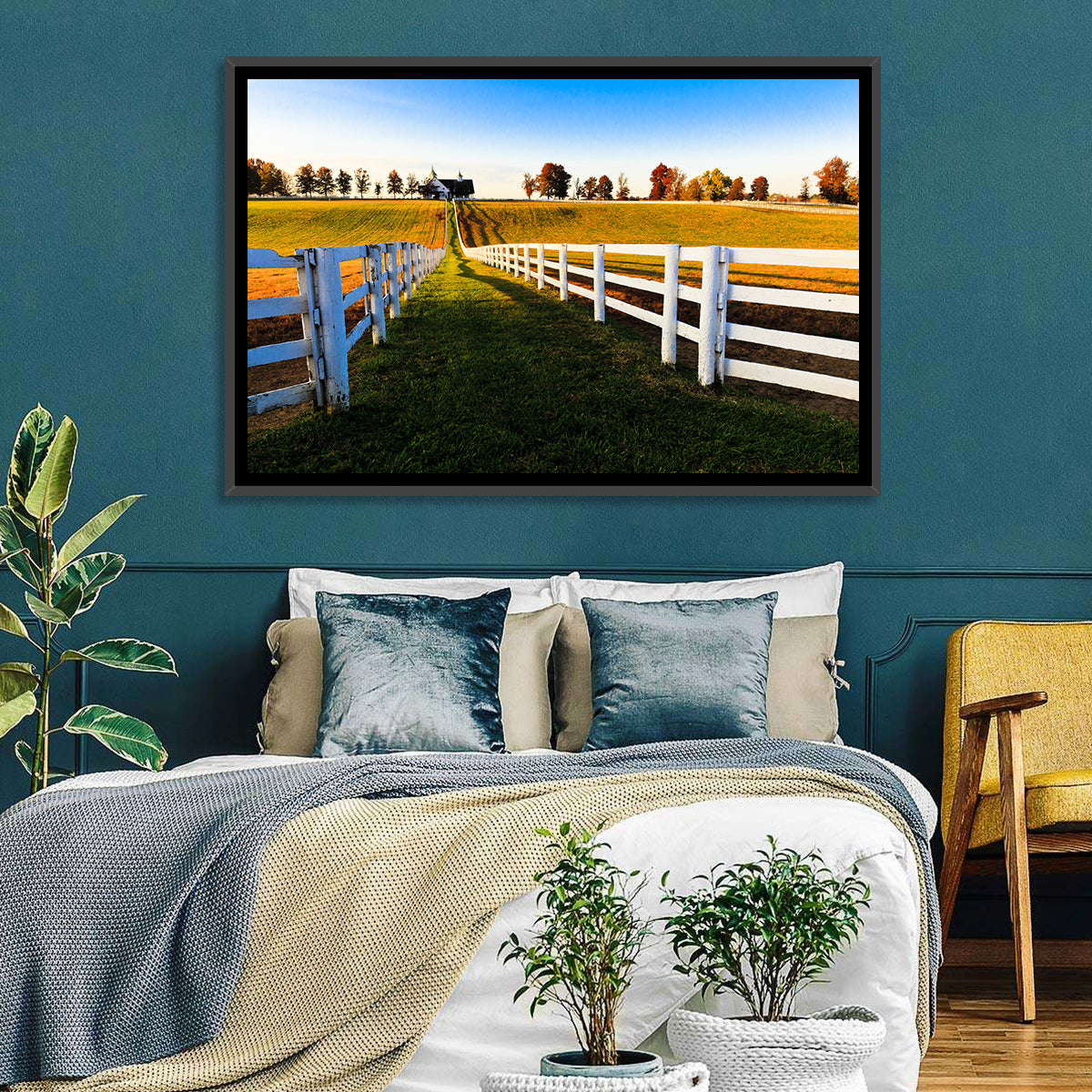 Kentucky Horse Farm at Golden Hour Wall Art in a room, landscape