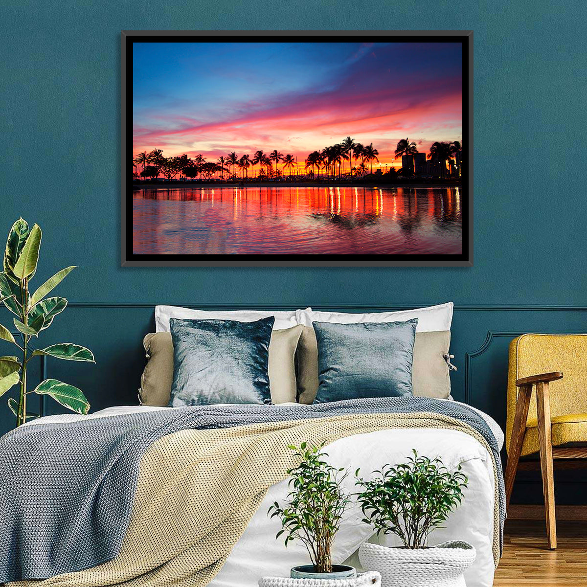 Hawaii Resort Sunset Wall Art in a room, landscape