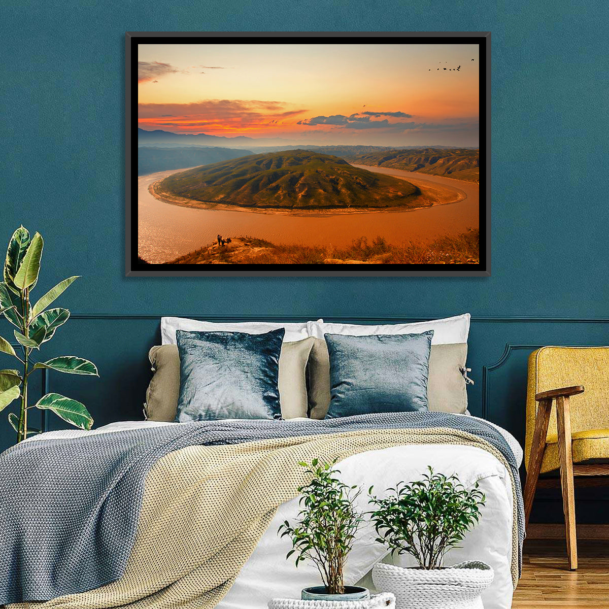 Yellow River Qianshan Bend Wall Art in a room, landscape
