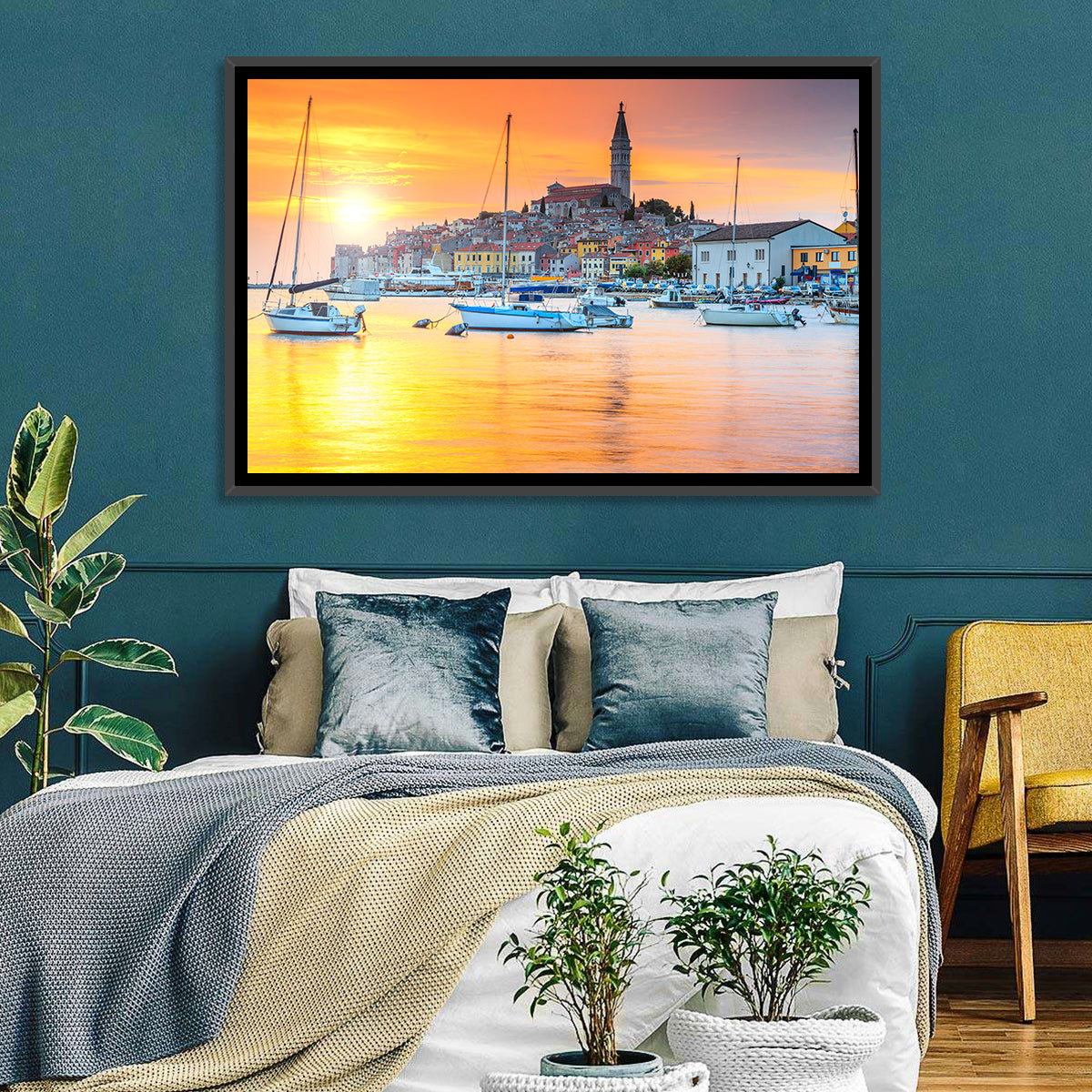 Rovinj Harbor at Sunset Wall Art in a room, landscape