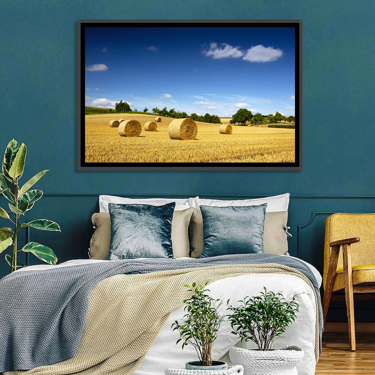 Late Summer Straw Bales Wall Art in a room, landscape