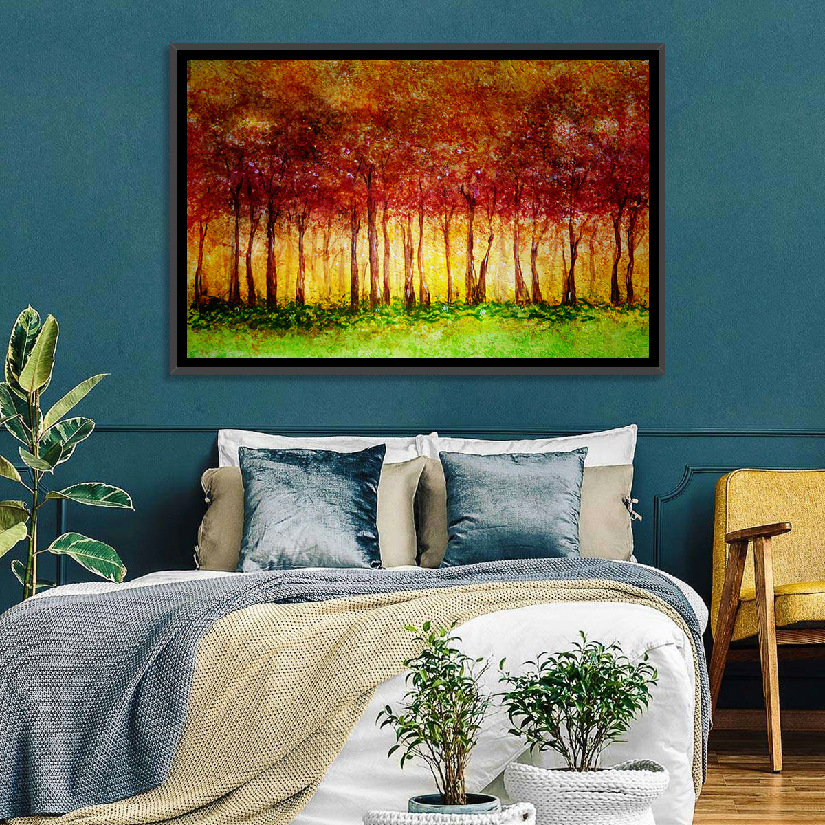 Autumn Tree Row Wall Art in a room, landscape