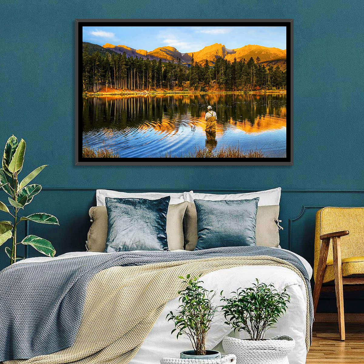 Sunrise Fishing at Sprague Lake Wall Art in a room, landscape