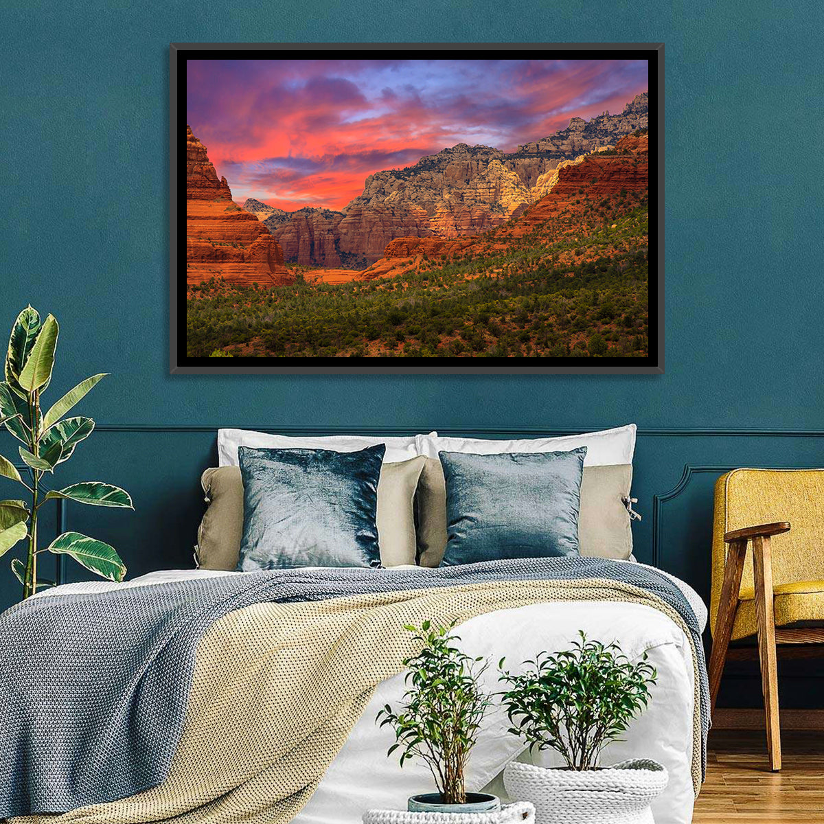 Sedona Red Rocks Sunrise Wall Art in a room, landscape