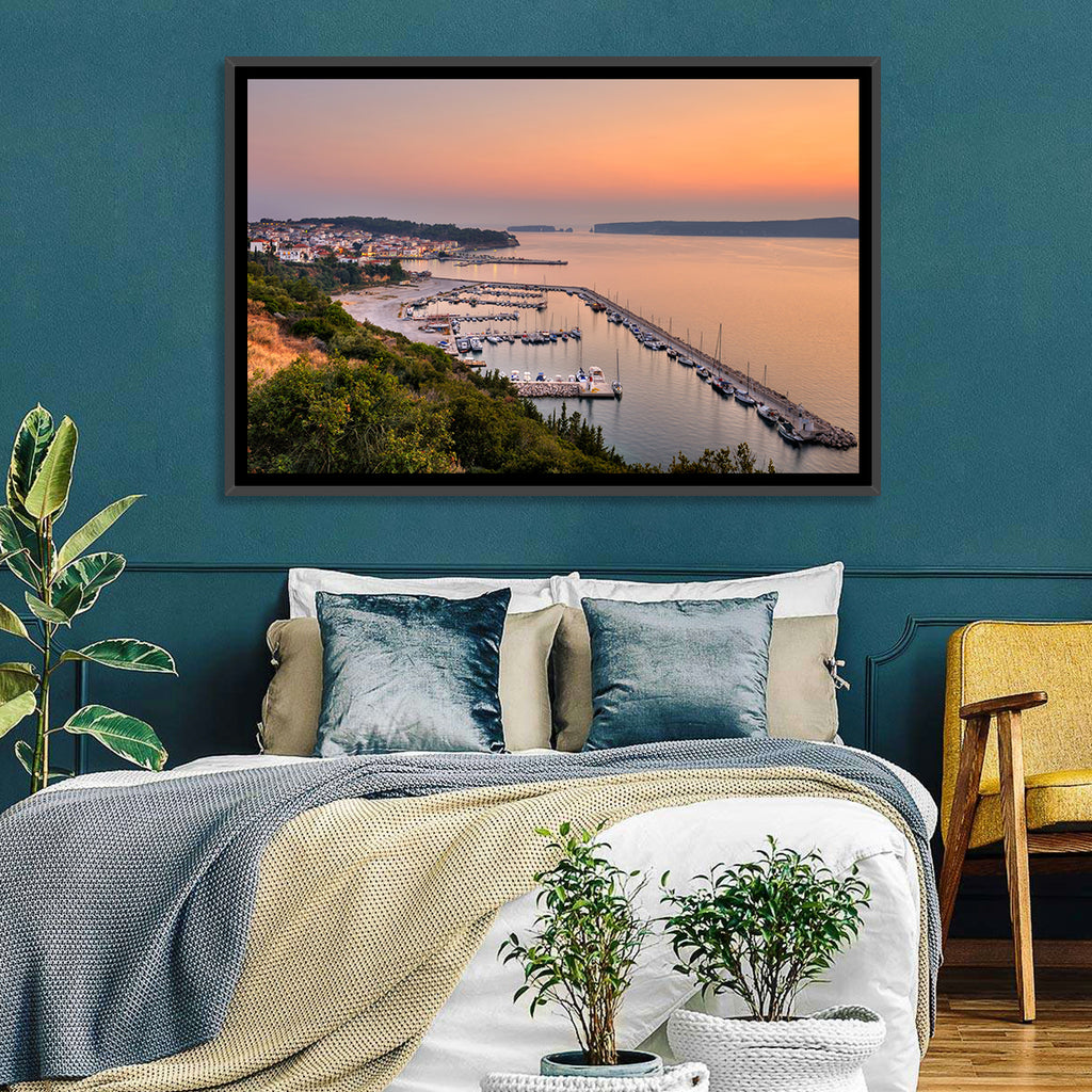 Pylos Harbor Lighthouse Sunset Wall Art