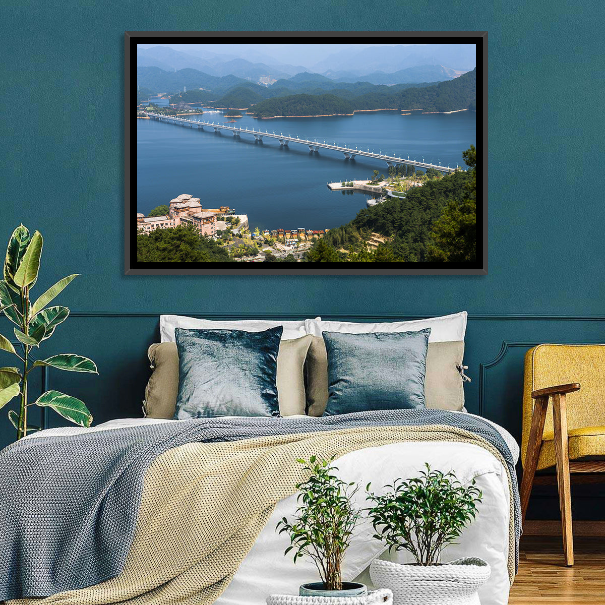 Qiandao Lake Bridge View Wall Art in a room, landscape