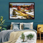 Snowy Stream Through Evergreens Wall Art