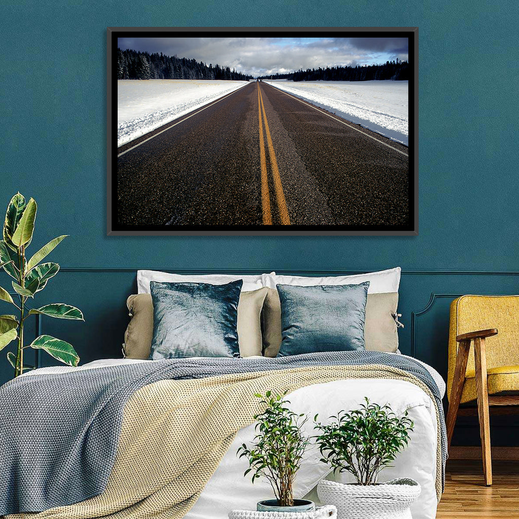 Winter Road Through Pine Forest Wall Art